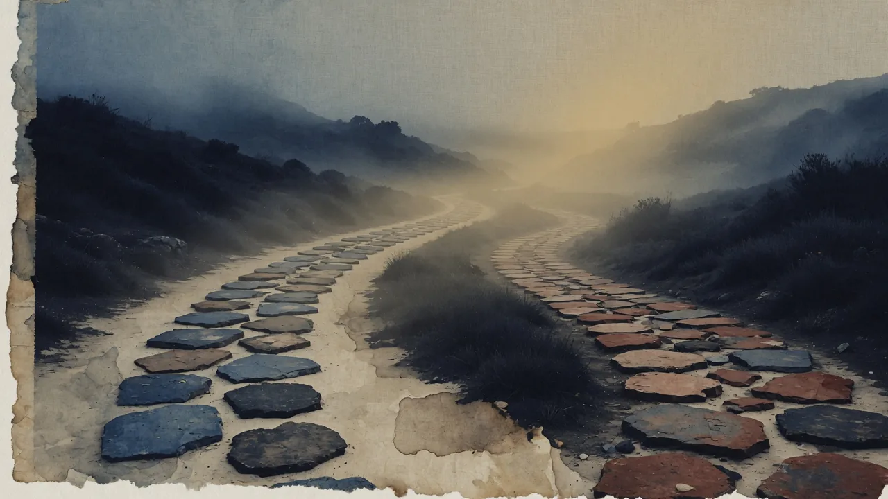 A watercolor path with stepping stones